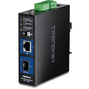 TRENDnet TI-F711SFP Industrial 10G SFP+ Media Converter, IP50, DIN rail or wall mount